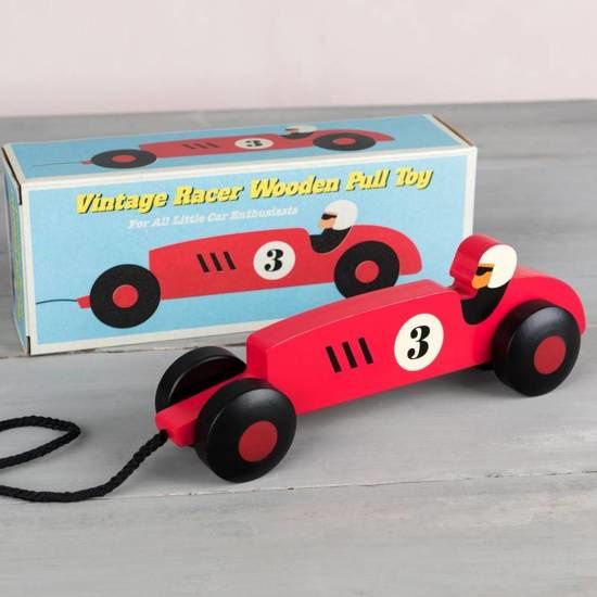 Raceauto vintage hout met trekkoord houten racewagen - Baby Shop
