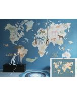 Behang XXL paneel wereldkaart blauwe kinderkamer