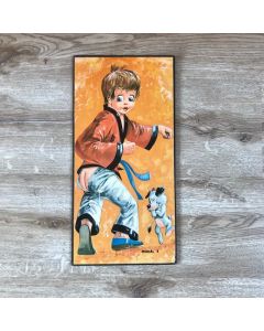 Schilderij judo met jongen retro