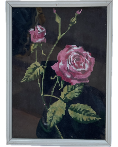 Schilderij rozen geborduurd