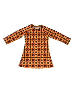 T-shirt jurk retro bruin oranje pauwenoog